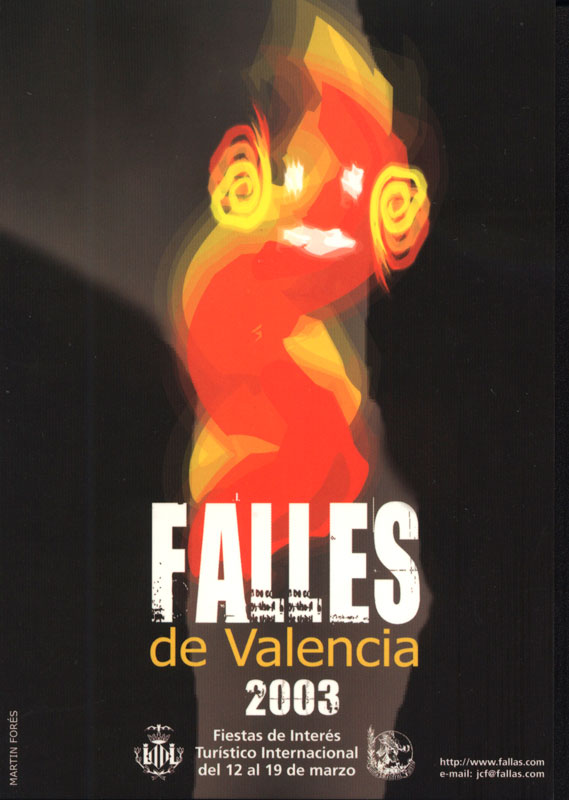Official 2003 Las Fallas poster featuring fire.