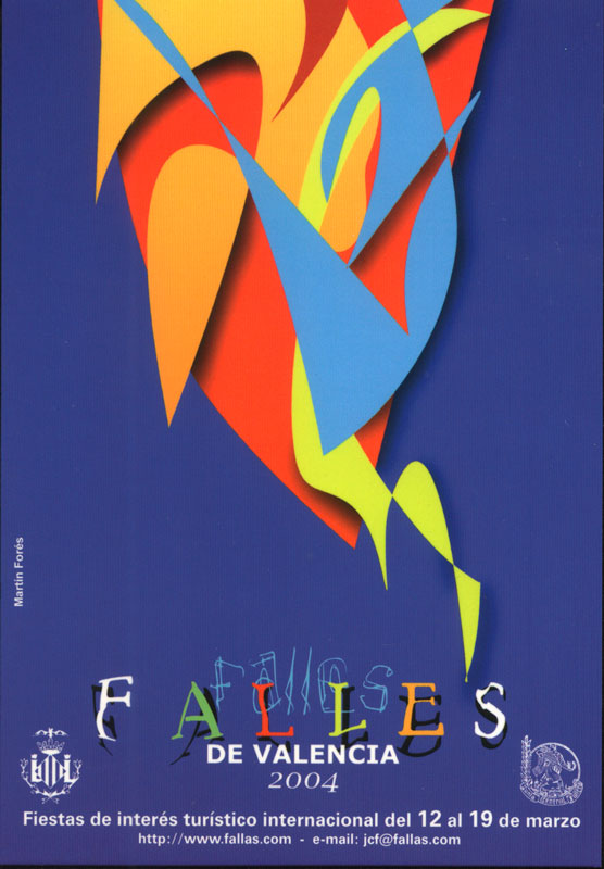 Official 2004 Las Fallas poster featuring abstract.