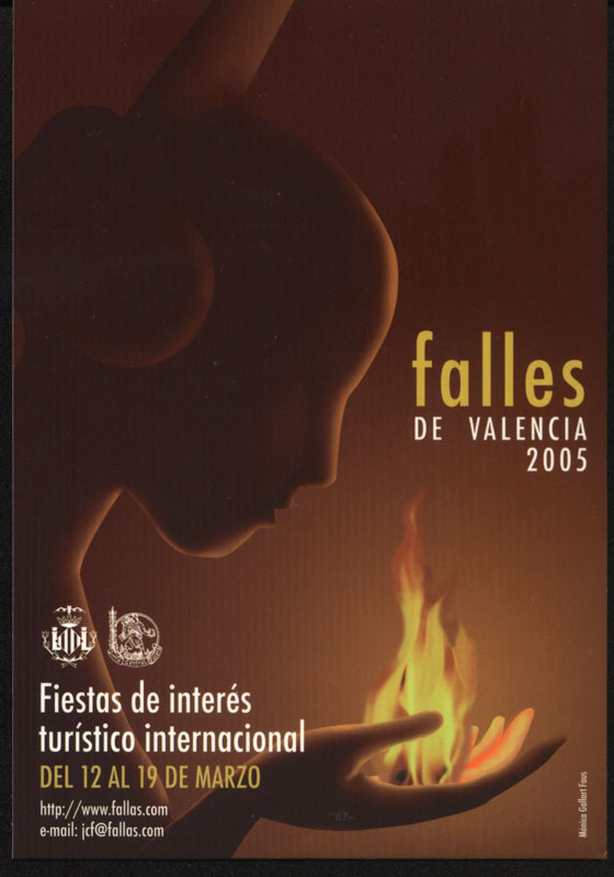 Official 2005 Las Fallas poster featuring woman's profile · fire.