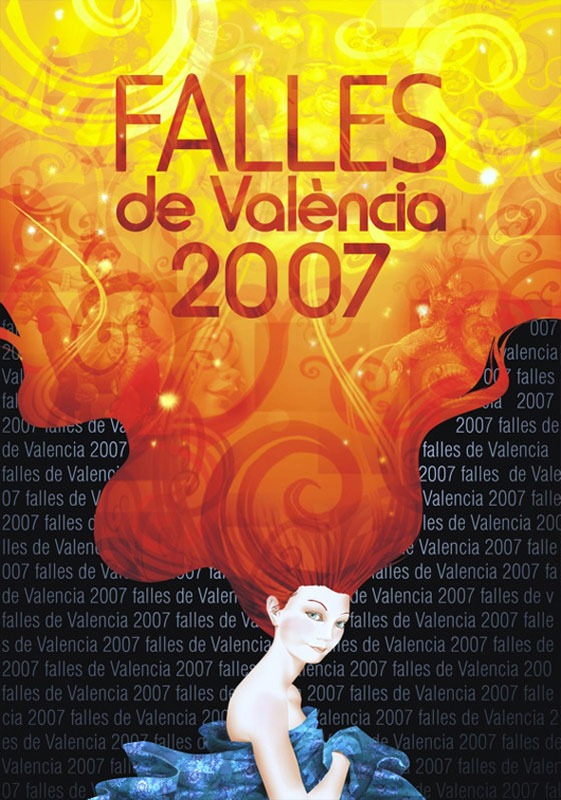 Official 2007 Las Fallas poster featuring woman's profile · fire.