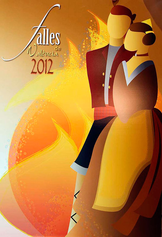 Official 2012 Las Fallas poster featuring falleros/as · fire.