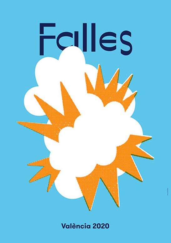 Official 2020 Las Fallas poster featuring fire · explosion.